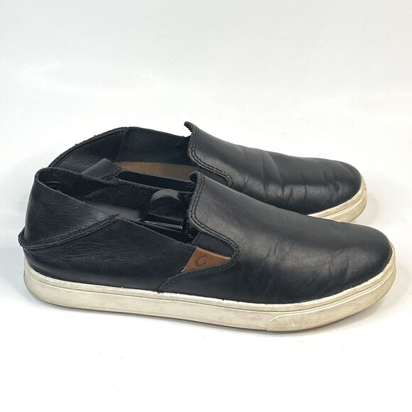 OluKai Pehuea Leather Slip On Shoes Floc Fox Black Slides 2 Way Loafers 6.5 US - Picture 2 of 9